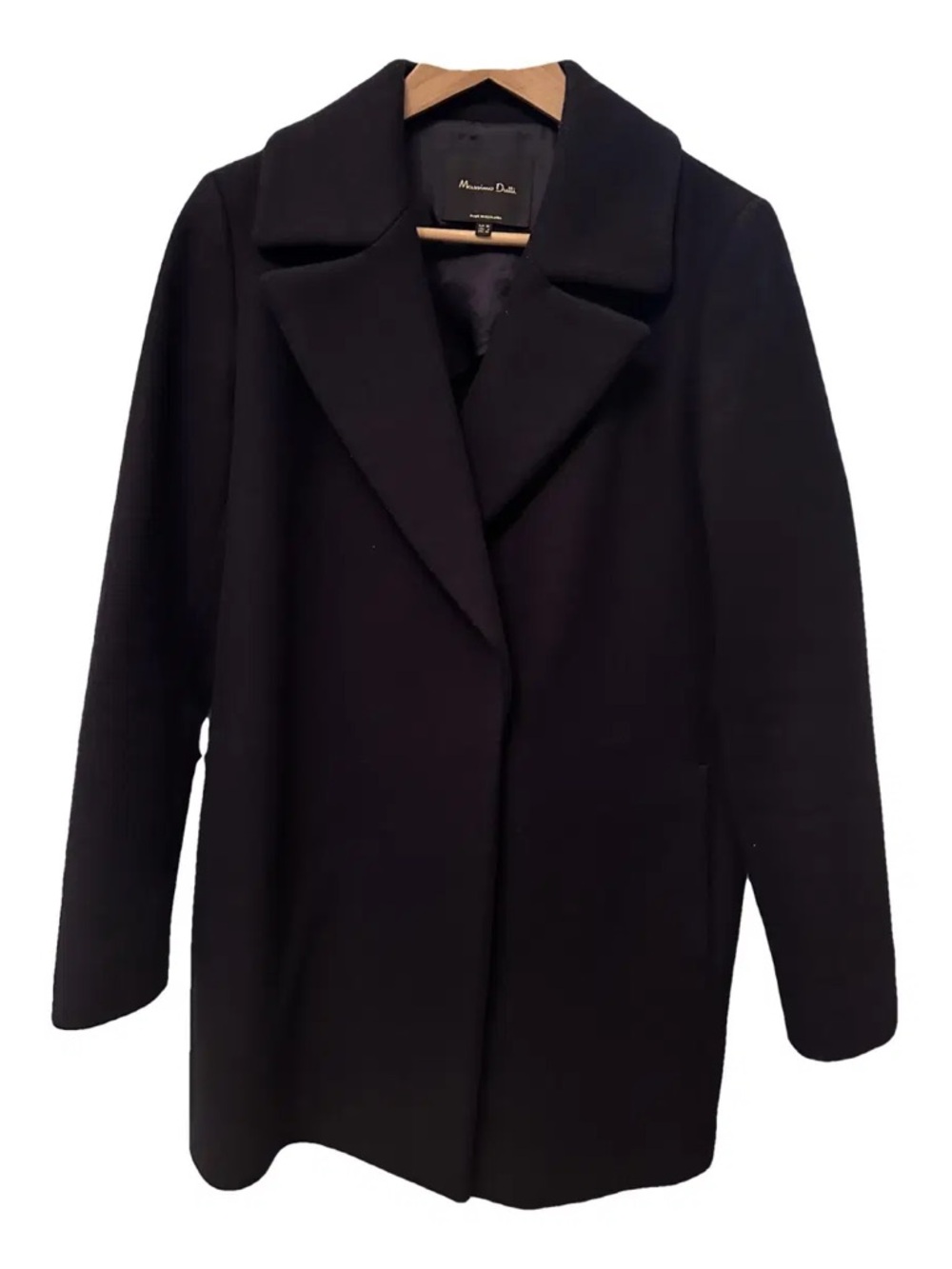 Massimo Dutti Black Single-Breasted Wool Pea Coat